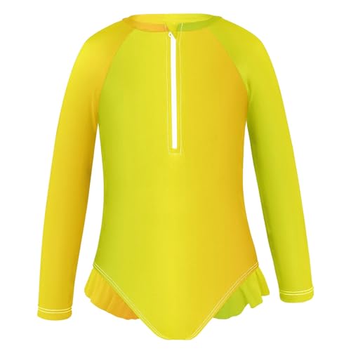 One Piece Girls Swimsuit Long Sleeve Rashguard Girls' Swimwear, Rainbow Gradient 3T2
