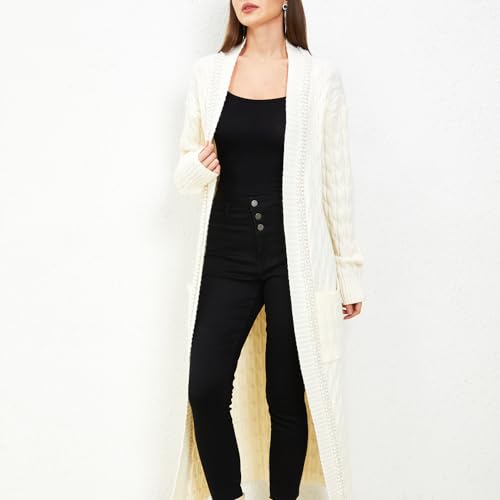 Aperlamiri Cardigan Sweater for Women Trendy Front Drape Oversized Long Cardigan Pearl Trimmed Casual Lounge Wear4