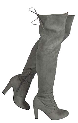 Wild Diva Women s Over The Knee Boot - Sexy Over The Knee High Pullon Boot - Trendy Low Block Heel Shoe - Comfortable Boot high (7.5, Grey)