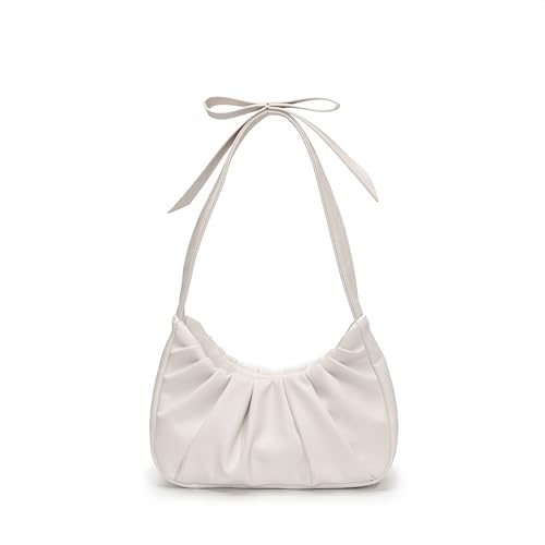 Coquette Shoulder Purse Women Pleated Balletcore Hobo Bag Cute Solid Bow Strap Handbag Clutch Tote