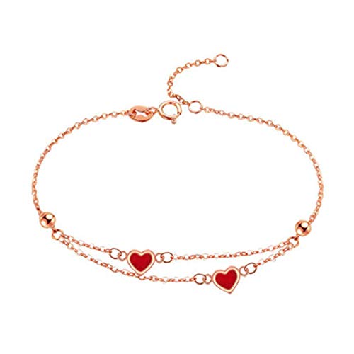 Bracelet femme or rose 18 carats charms coeur 18 cm, le bijou idéal de vos soirées et journées