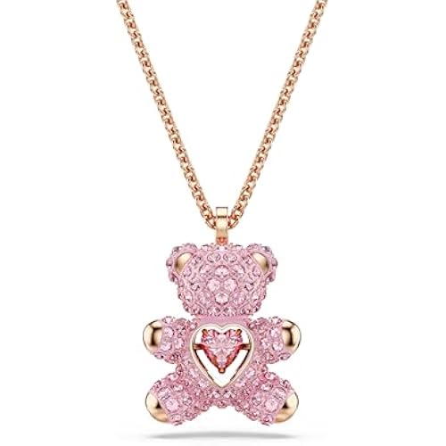 Swarovski Teddy Bear Pendant Necklace, Pink Crystals, Rose Gold-Tone Finish