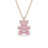 Swarovski Teddy Bear Pendant Necklace, Pink Crystals, Rose Gold-Tone Finish