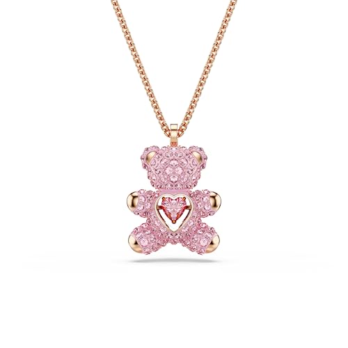 Swarovski Teddy Bear Pendant Necklace, Pink Crystals, Rose Gold-Tone Finish