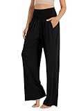ODODOS Women's Wide Leg Palazzo Lounge Pants with Pockets Light Weight Loose Comfy Casual Pajama Pants-28 inseam, Black, X-Large
