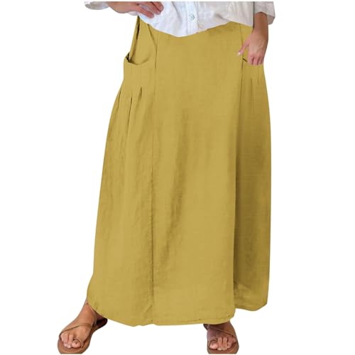 Women Casual Skirts Elastic Waist Summer Skirts Plus Size Maxi Skirts with Pockets A Line Vacation Skirts Loose Skirt