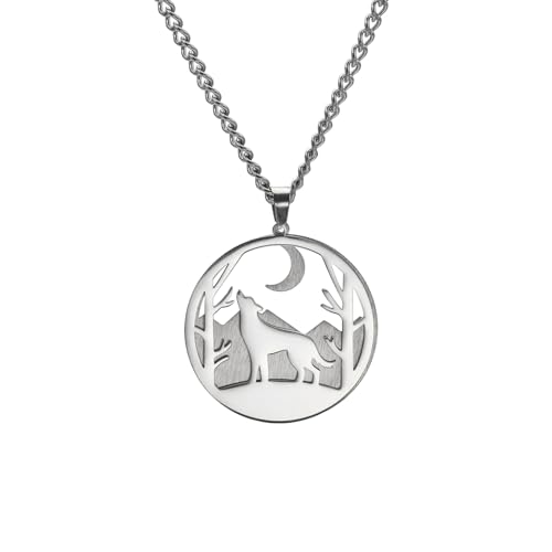 VASSAGO Collar de animales para mujeres y niñas, collar con colgante de oso polar, ciervo, lobo grabado, naturaleza, montaña, bosque, estrella, copos de nieve, luna, joyería, Acero inoxidable