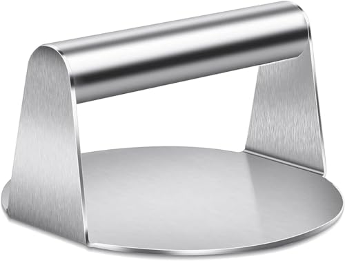 KazyOn Stainless Steel Burger Press 14cm Round Smash Burger Press Professional Griddle Accessories Kit for Flat Top Grill Hamburger Patty Maker and Squeeze Grease Easy to Clean