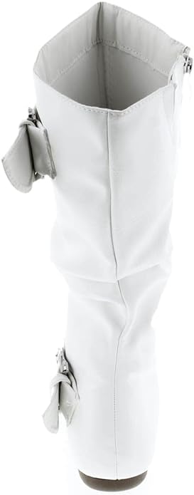 TOP Moda Bank-81 Women's Fashion Round Toe Flat Heel Zipper Buckle Slouchy Mi White Pu 114