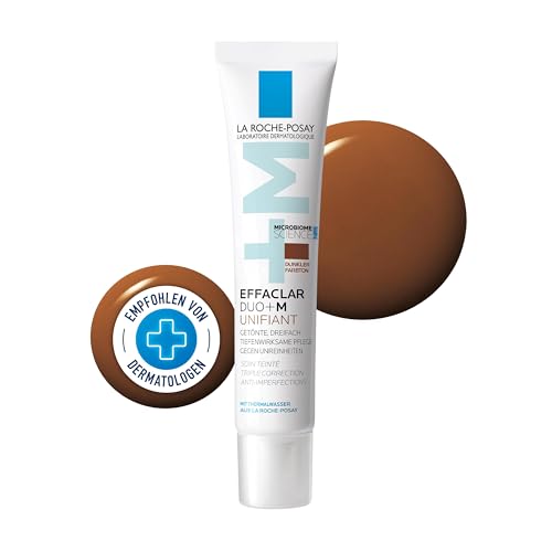 La Roche Posay Effaclar Duo+M Unifiant Dunkel, Getönte Gesichtspflege, Dreifach korrigierende, tiefenwirksame Pflege gegen Unreinheiten und Pickelmale, Anti-Rückfall, Für zu Akne neigende Haut, 40 ml