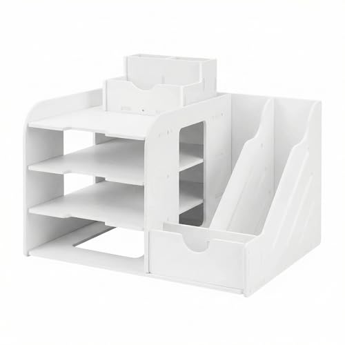 QWORK® Organizador de Escritorio de Oficina, Organizador Papeles, Soporte de Documentos A4, 4 Niveles