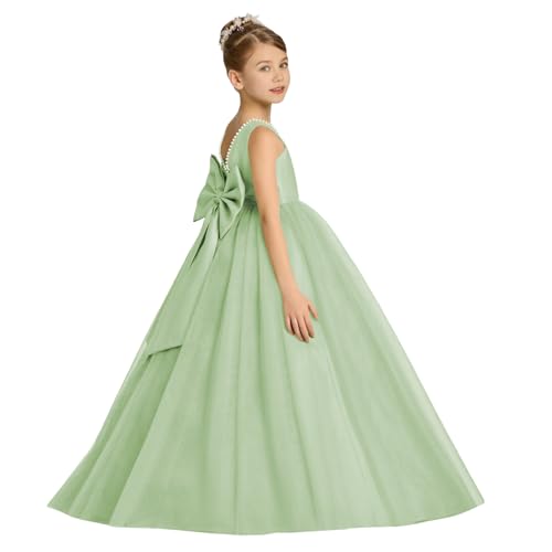 Tulle Flower Girl Dress with Bow Tutu Pageant Princess First Communion Ball Gown Dance Dress for Kids