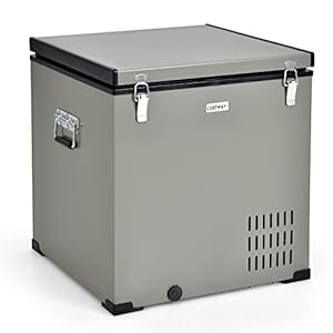 COSTWAY 68-Quart Car Refrigerator, Portable Chest Freezer(-11℉- 50℉) with 12V/24V DC & 110V/240V AC Adapter, Electric Compressor Fridge Cooler for Vehicles, Truck, RV, Camping, Traveling, Home, Grey