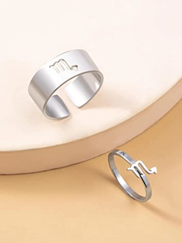 Image of Frodete Couple Zodiac Ring for Him and Her Sets 16 Constellations Adjustable Open Matching Rings for Valentines Day Gifts (Taurus)