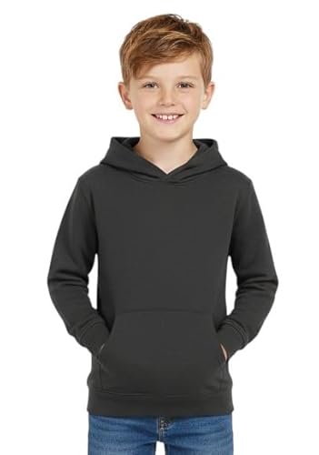 RUBAB Kids Pullover Hoodie – Boys & Girls Hooded Sweatshirt, Soft Fleece Warm Jumper, Casual School Wear Top, Ages 5–14 Years (5 Years, 6 Years, Charcoal)