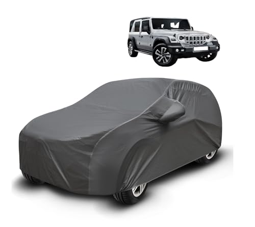 Image of Auto Hub Waterproof Car Cover Compatible with Mahindra Thar Roxx (5 Doors) Car Cover with Mirror Pocket and Soft Cotton Lining, Thar Roxx Car Body Cover, Grey
