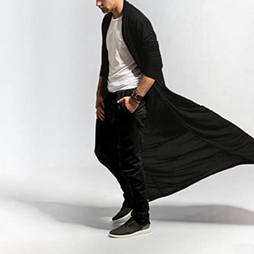 Men's Ruffle Shawl Collar Cardigan Long Sleeve Open Front Lightweight Long Length Drape Cape Overcoat with Pockets4