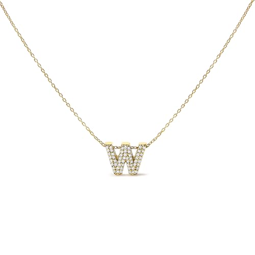 10K Yellow Gold Diamond Accent "W" Initial Bubble Pendant Necklace