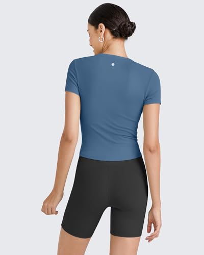 Image of G4Free BareFeel Womens Workout Tops Short Sleeve Half Zip Slim Fit Athletic Shirts Gym Running Yoga Slight Crop Tshirts