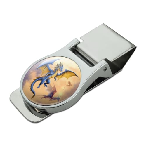 Dragons in the Sky Satin Chrome Plated Metal Money Clip