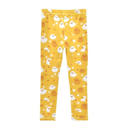 Yellow Animal Cute Duck Kids Girl's Cotton Pants Stretchy High Waisted Pants Gym2
