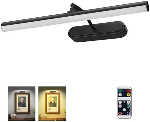 Picture Light Battery Operated,15" Wireless Accent Light for Wall, Remote Painting Light with Timer and Dimmable for Art,Display,Frame,Mirror-Black