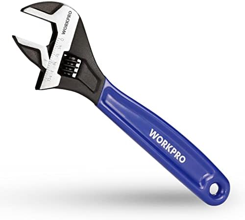 WORKPRO 10-Inch Adjustable Wrench, Cr-V Steel Wrench With Cushion Grip, Wide Jaw Black Oxide Wrench, Metric & SAE Scales, for Home, Garage, Workshop and DIY