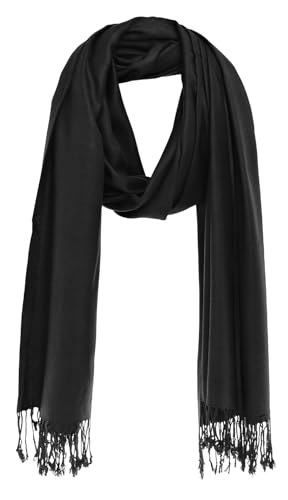Bovari Schal Pashmina aus Premium Viskose - weich wie Kaschmir - glänzend wie Seide - 200x70 cm XL Damen-Schal (schwarz/black)