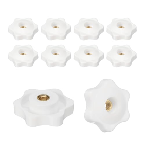 PATIKIL M5 x 32mm Star Knobs, 10 Pcs Knurled Thread Through Hole Knob Screw-On Type Clamping Nuts Handle for T-Track Bolts Mechanical Equipment, White
