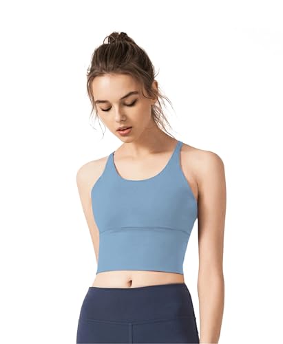 Image of Redqenting Longline Sports Bra for Women with Removable Padded,Sexy Criss Cross Back Strappy Yoga Bras Workout Tank Tops