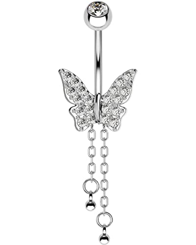 OUFER Body Piercing 14G Piercing Nombril Papillon Pendentif en Acier Chirurgical 316L avec CZ Brillant Anneau de Ventre Piercing Barbell Bijou de Corps Femme 10mm Cover