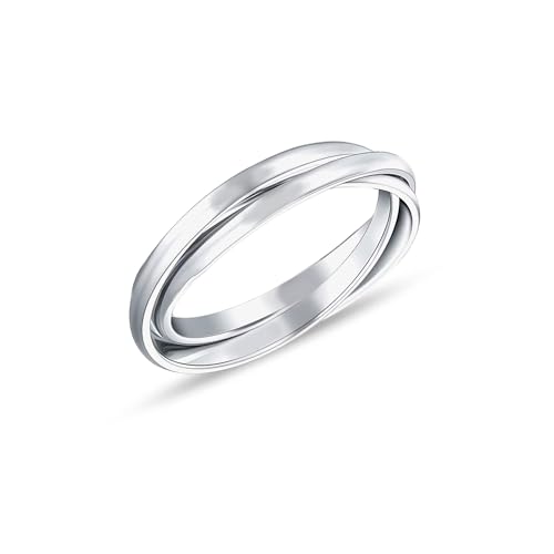 Image of TRUESILVER ACPL 925 Sterling Silver Band & Interlocking Rings for Women | Round Shape Eternity, Triple Band, Modern Design | Minimalist Jewelry Gift