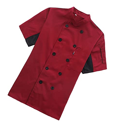 OEUVREBY Abrigo de chef de manga corta con botones y bolsillos, chaqueta de cocinero, elegante, ropa de trabajo, disfraz para restaurante, hotel, cafetería, cocina, color blanco, talla M, Rojo XL, XL