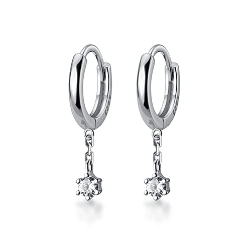 Reffeer 925 Sterling Silver CZ Dangle Hoop Earrings for Women Teen Girls Tiny Huggie Hoop Earrings Chain