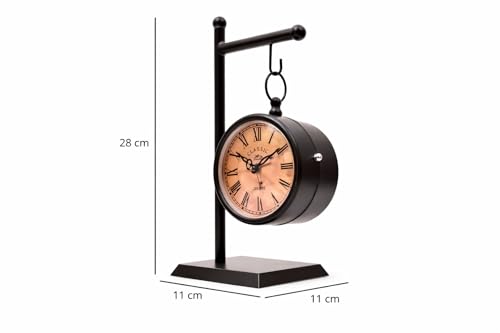 Image of 14 inch | Vintage London Station Table Clock Antique Black | Wood Iron & Glass Analog Desk Clock Home Decor