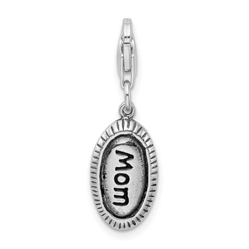 Collar con colgante de plata de ley 925 pulida con cierre de langosta con cierre de langosta, mide 26 x 9 mm, dije estilo broche para mujer, Plata de ley