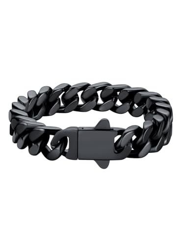 U7 Cuban Link Black Bracelet for Men, Fashion Hand Chain for Father Husband