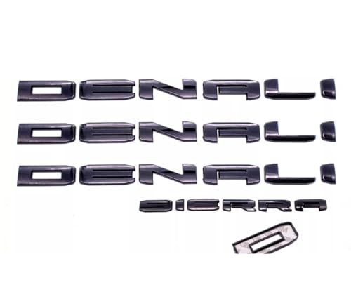 Image of 4Pcs Kit 19-22 Sierra Denali Letters Emblems 3D Badge Nameplate Decal Sticker 1500 HD 2500 HD 3500 hd AT4 Replacement for Sierra Denali (Overlay Emblem Gloss Black)