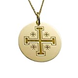 WORLD WIDE GEMS Collar de plata de ley 925 de 28 mm|Cadena de 45 cm|Collar con cruz|Colgante|Colgante de protección cristiana de Jerusalén para hombre|Joyería artesanal bañada en oro|WW_PNK_0562