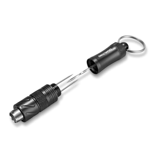 CIGARLOONG 4-in-1 Stainless Steel Cigar Punch Built-in Draw Enhancer Tool and Cigar Holder Portable Multitool for Men (Black)