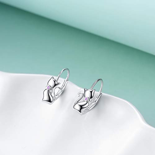 Luhe PYE0880-US-#ZL Cat Earrings Sterling Silver Cute Cat Earrings Small Animal Cats Leverback Dangle Hoop Earrings Dangles Jewelry Christmas Gifts thumb #3