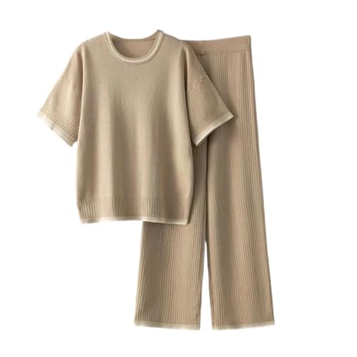 Women's Knitted Two Piece Set Short Sleeve Tee and High
