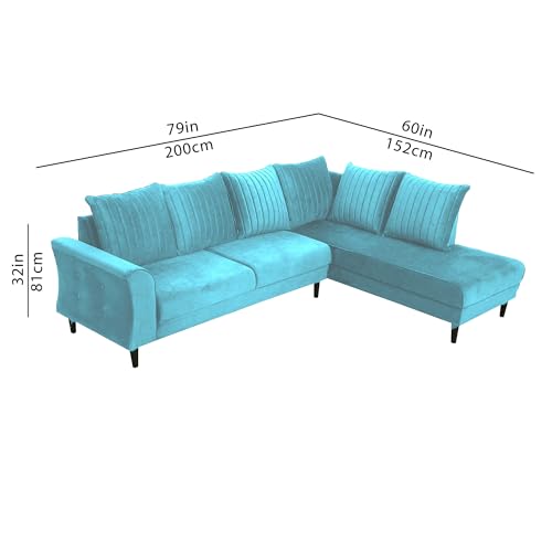 Image of Gratly RHS 4 Seater L Shape Sofa Set for Living Room (Turquise Colour) Premium Fabric Sofa