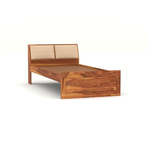 Image of Solid Sheesham Wood Single Size Bed Without Storage for Bedroom Living Room Single Cot for Home Wooden Palang for Hotel (Honey, Size 6 * 3)