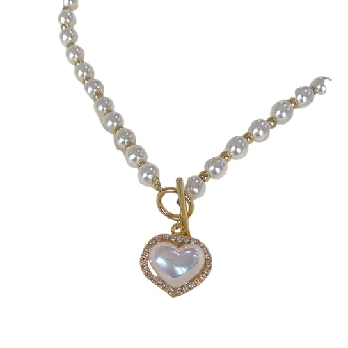 Collier perles imitation blanches et son pendentif cœur en cristal, le cadeau de mariage idéal