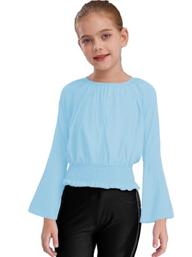 Linjinx Kids Girls Off Shoulder Bell Long Sleeve T-Shirt Casual Solid Basic Tee Tops Blouse Spring Fall Shirts