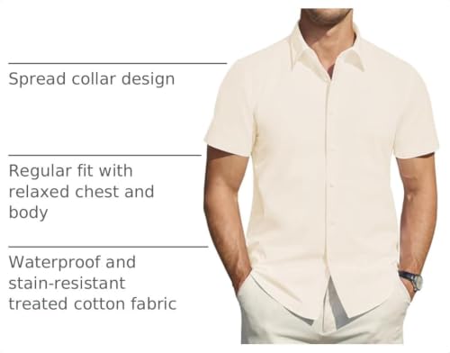 Image of J.VER Men's Short Sleeve Dress Shirts Stretch Stain Shield Casual Button Down Shirts Solid Formal Shirt