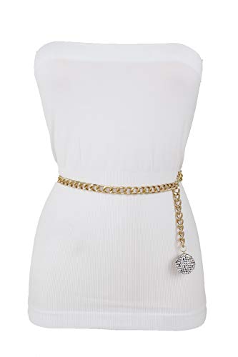 Women Gold Metal Chain Skinny Fashion Belt Hip Waist Disco Ball Bling Charm Fit Sizes XS S M3
