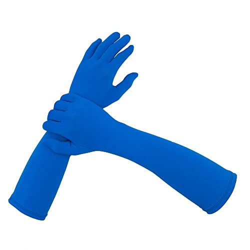 Aniler Unisex Costume 15 Halloween Elbow Length 20s Stretchy Cosplay Solid Color Gloves (One Size Blue)