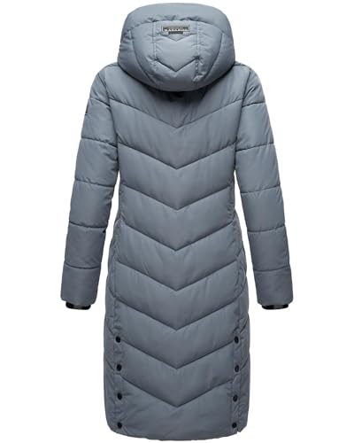 Navahoo Damen Wintermantel Warmer Langer Steppmantel mit Abnehmbarer Kapuze Sahnekatzii XIV Stormy Blue Gr. L